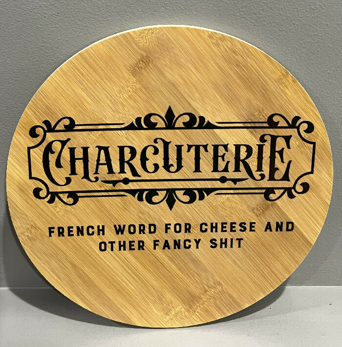 Charcuterie french word 12" round wood sign