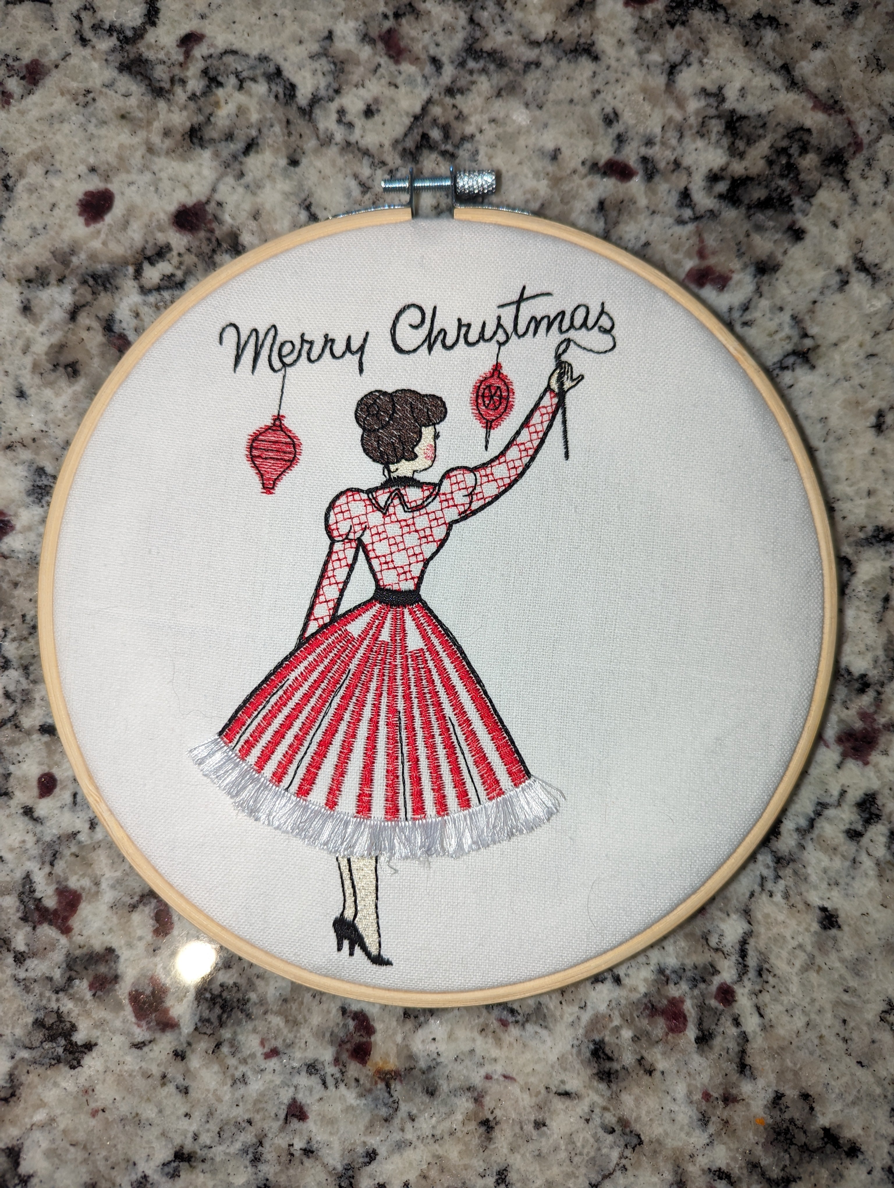 Retro Christmas Lady 3D Embroidered Wall Decor