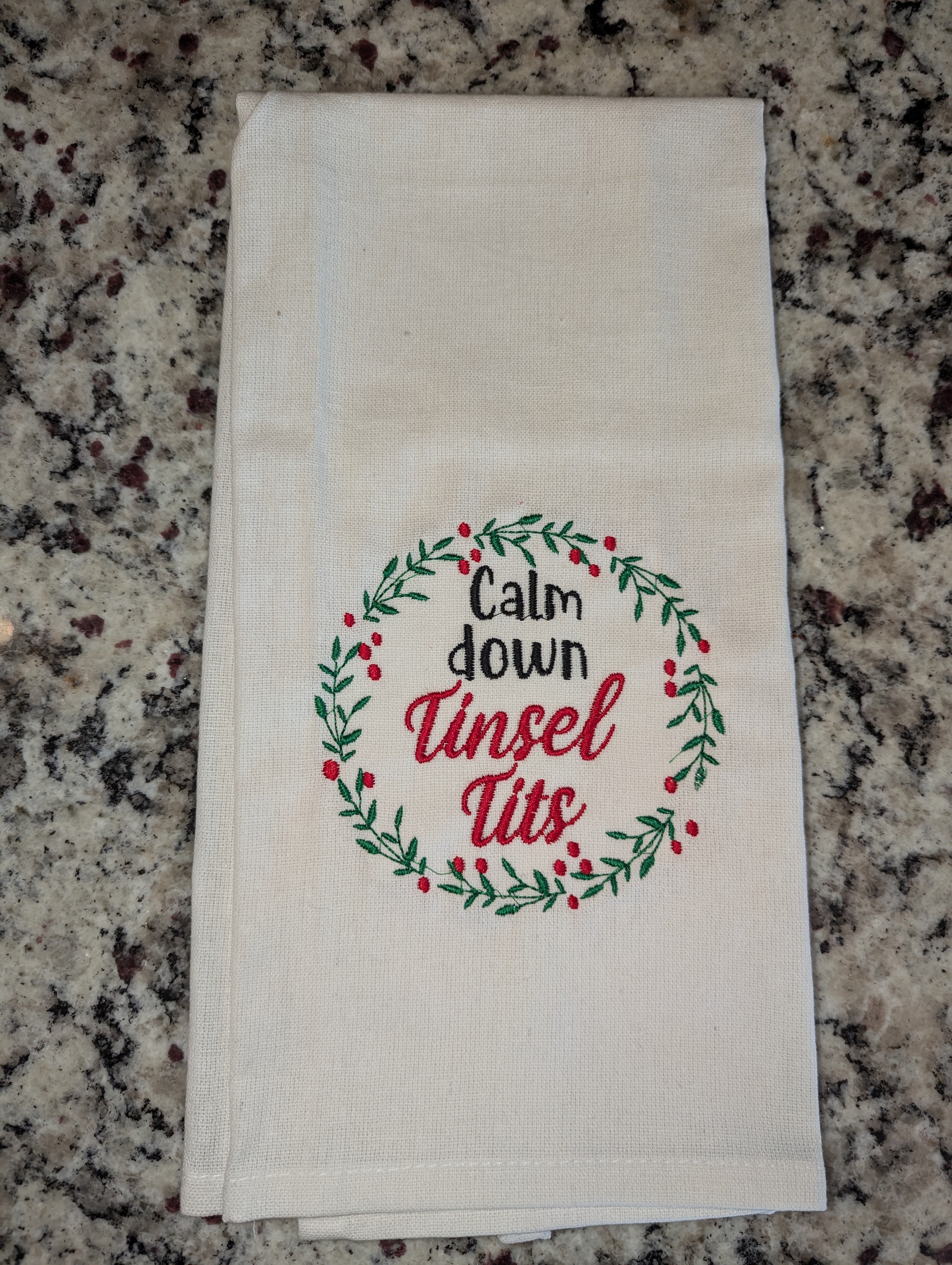 Calm Down Tinsel Tits Towel