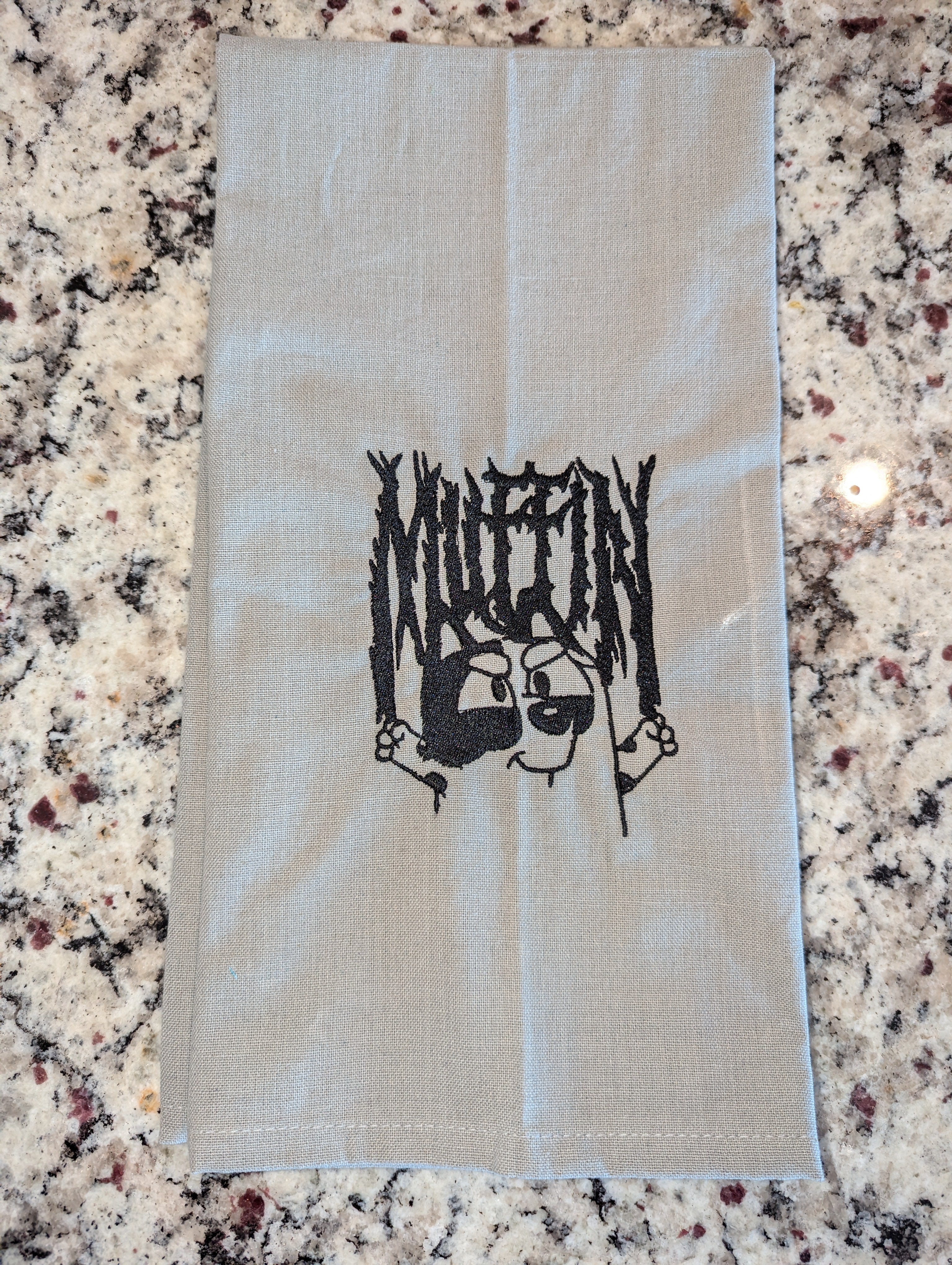 Muffin (Bluey) Metal Band Font Embroidered Towel