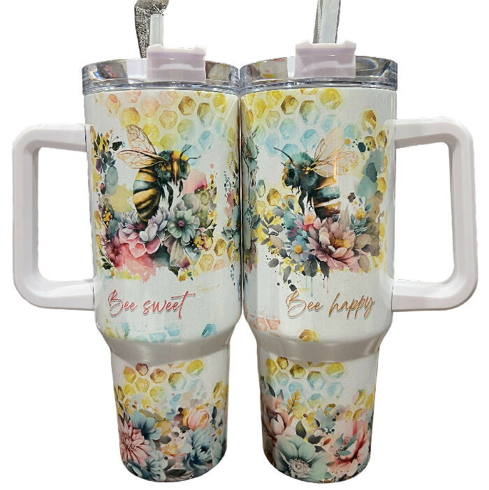 Bee sweet SHIMMER - white - 40 oz quencher tumbler