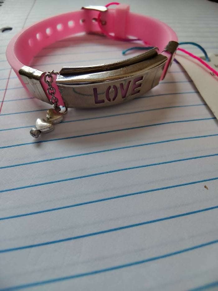B #137 Silicone Adjustable Pink, Stainless Steel LOVE & Hearts