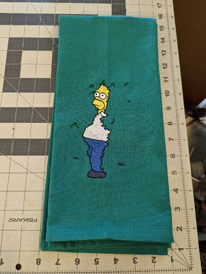 Homer in the Bushes Embroidered Kitchen Towel