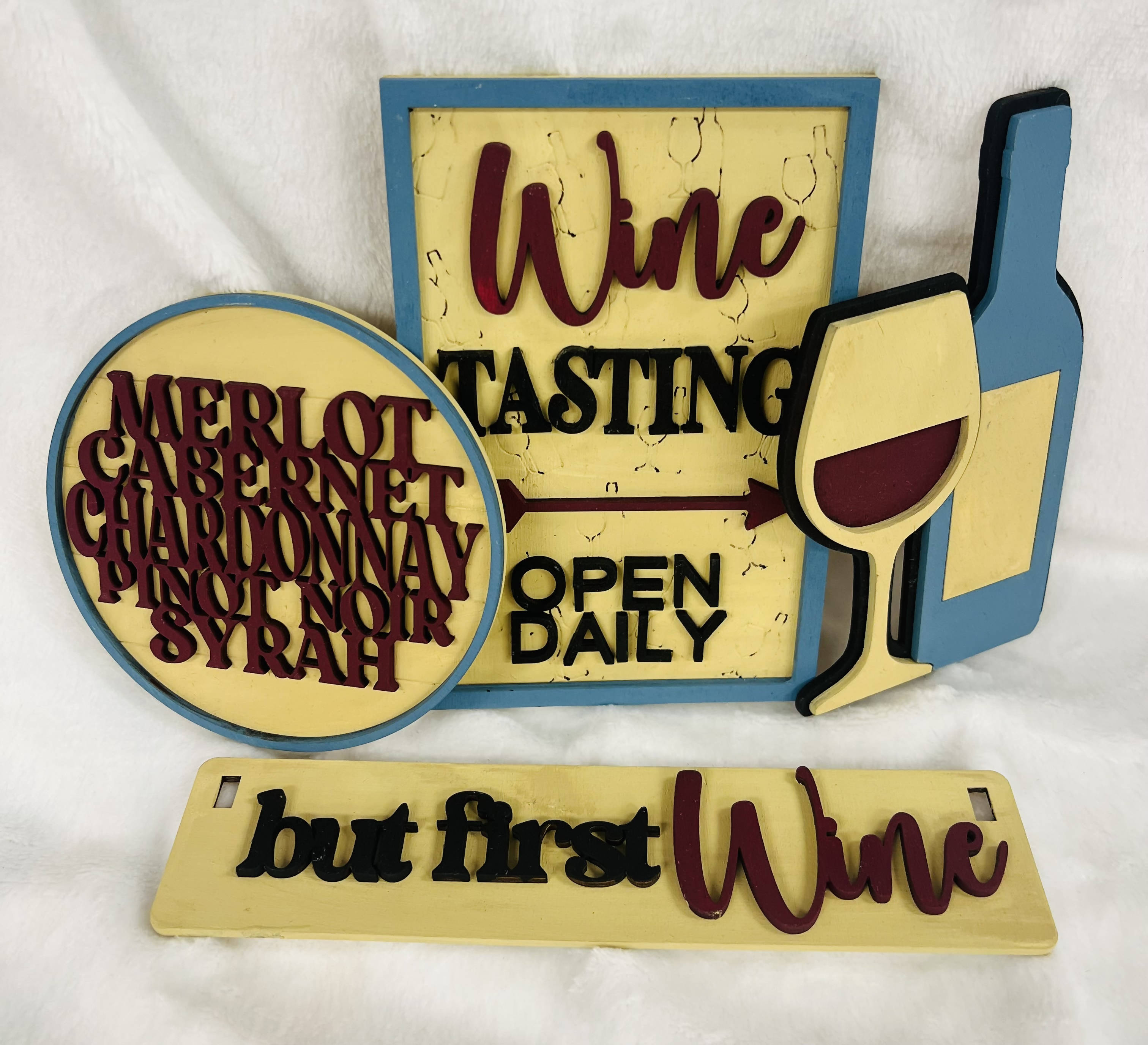 Wood Decor Set - (But First Wine) VF53