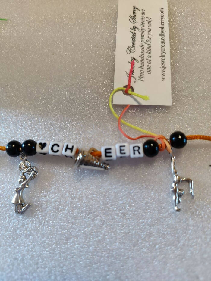 WBDB #262 Satin Cord 7 1/4 in., CHEER Lettering Charms , Wooden Beads