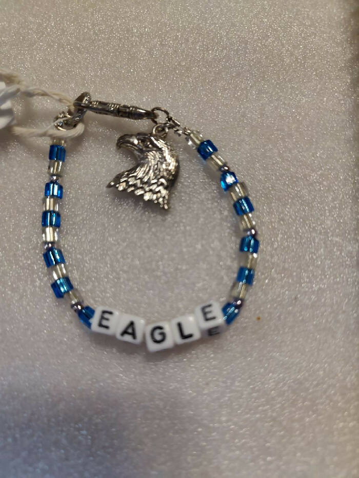 CEB #401 EAGLE 7-1/4 in. Square Blue & Clear Beads Eagle Head