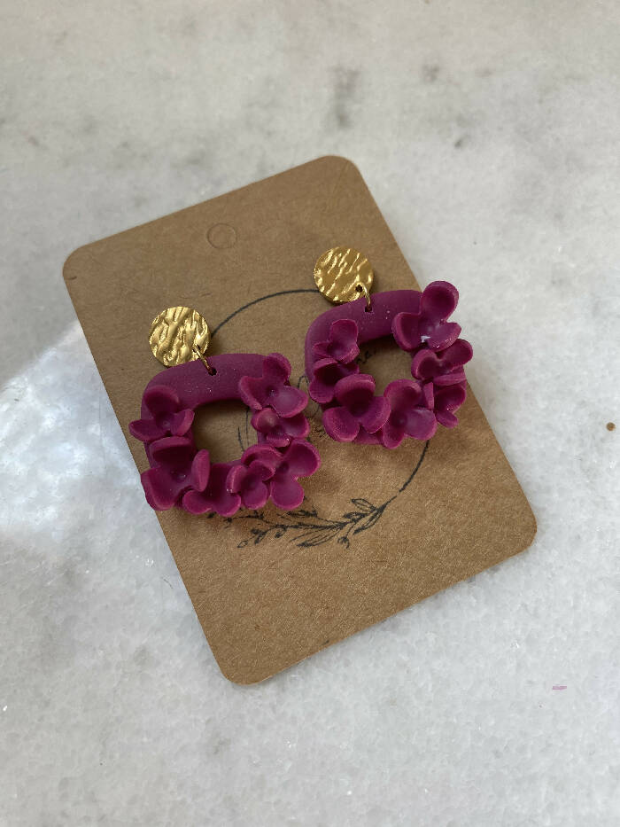 Magenta floral square dangles