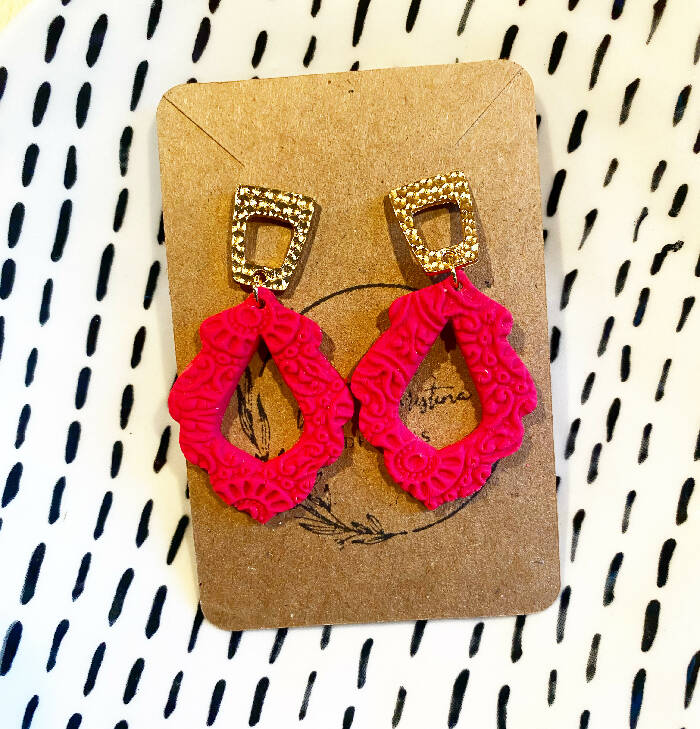 Mia Christina hot pink pattern dangles