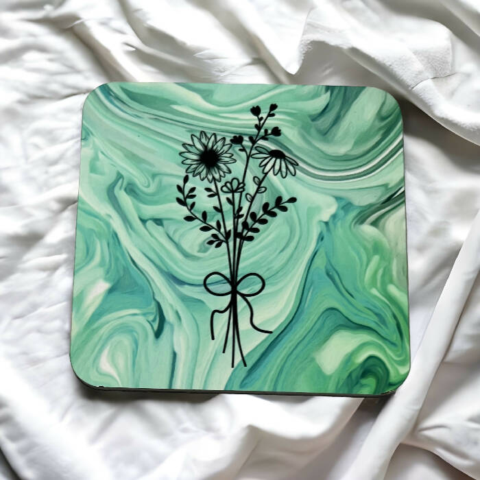 Spring Wildflowers green swirl coaster