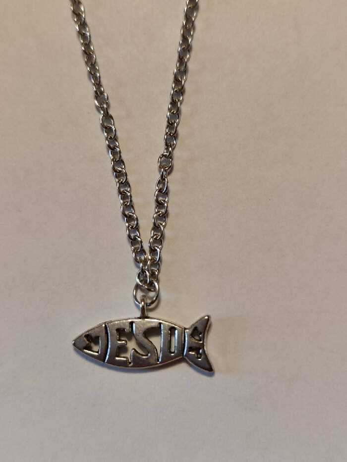 N #387 JESUS 18-3/4 inch Stainless Steel Silver Chain