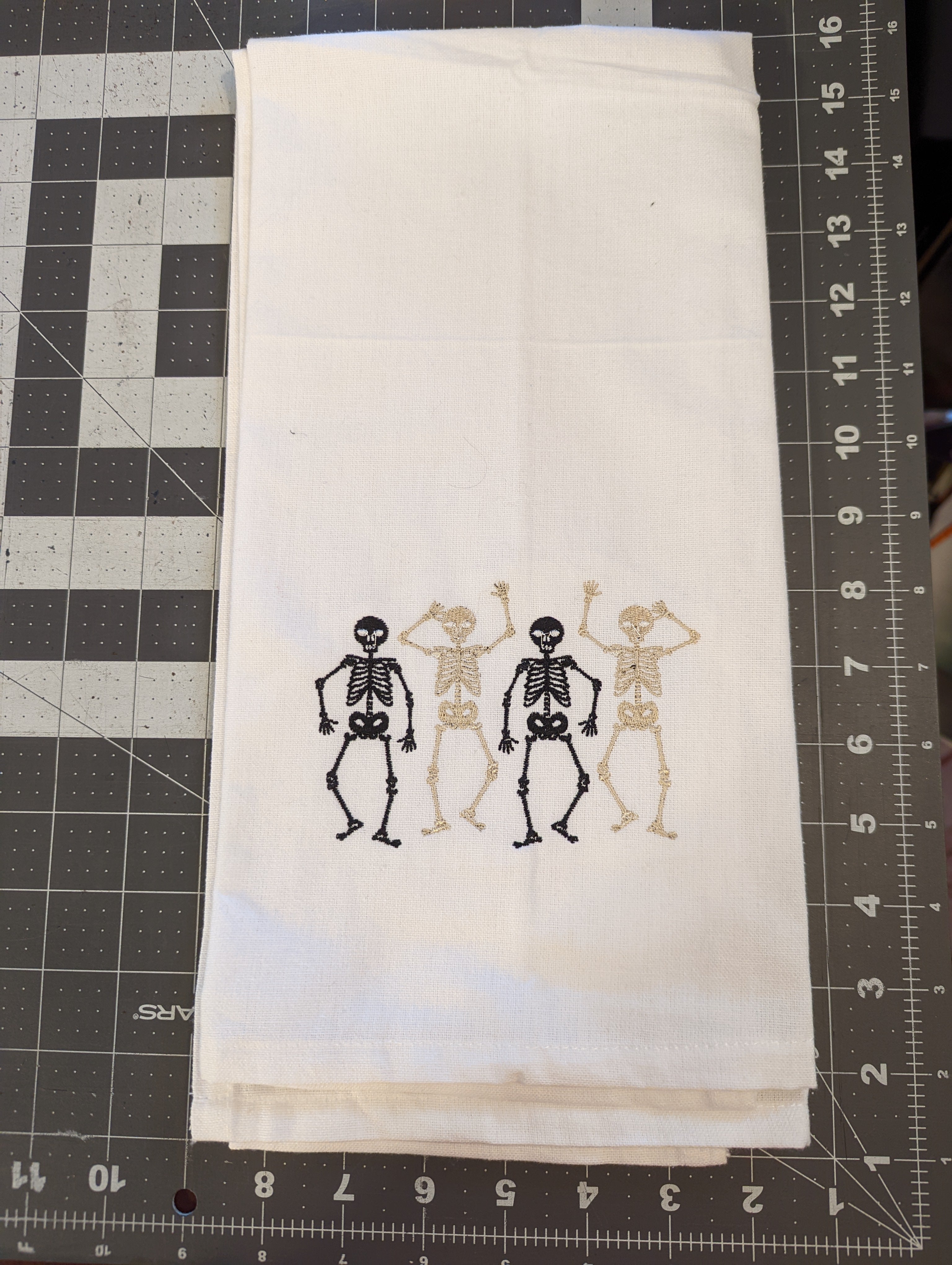 Dancing Skeletons Embroidered Kitchen Towel