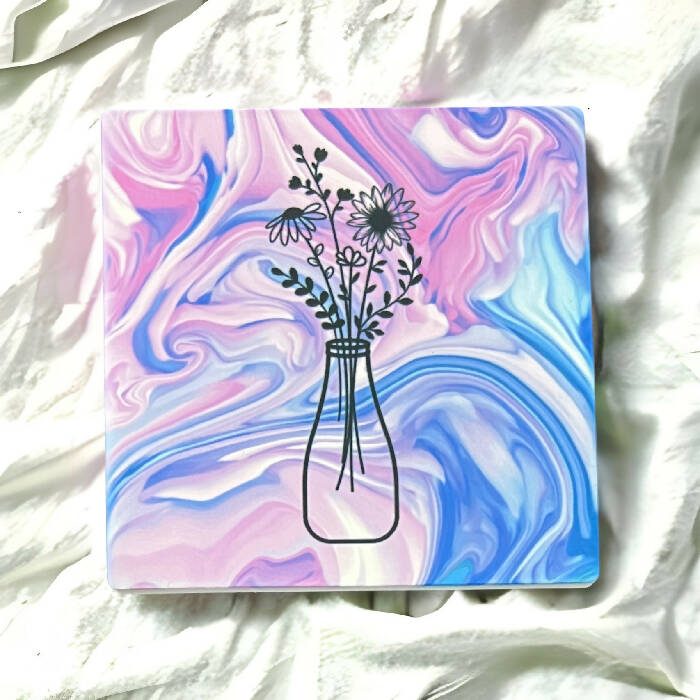 Spring Wildflowers pink/blue swirl coaster