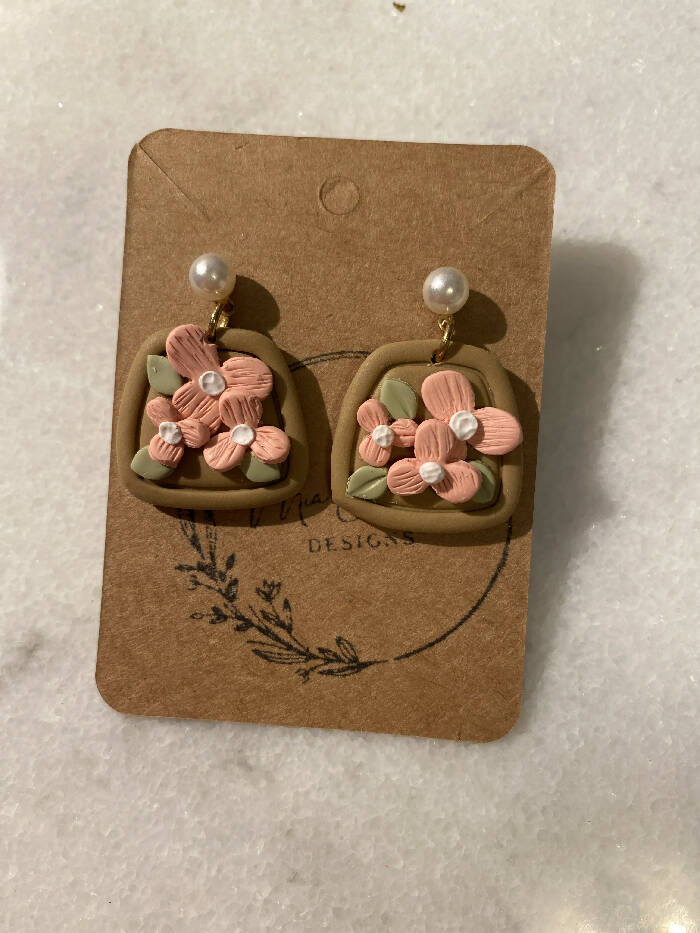 Peach floral dangles