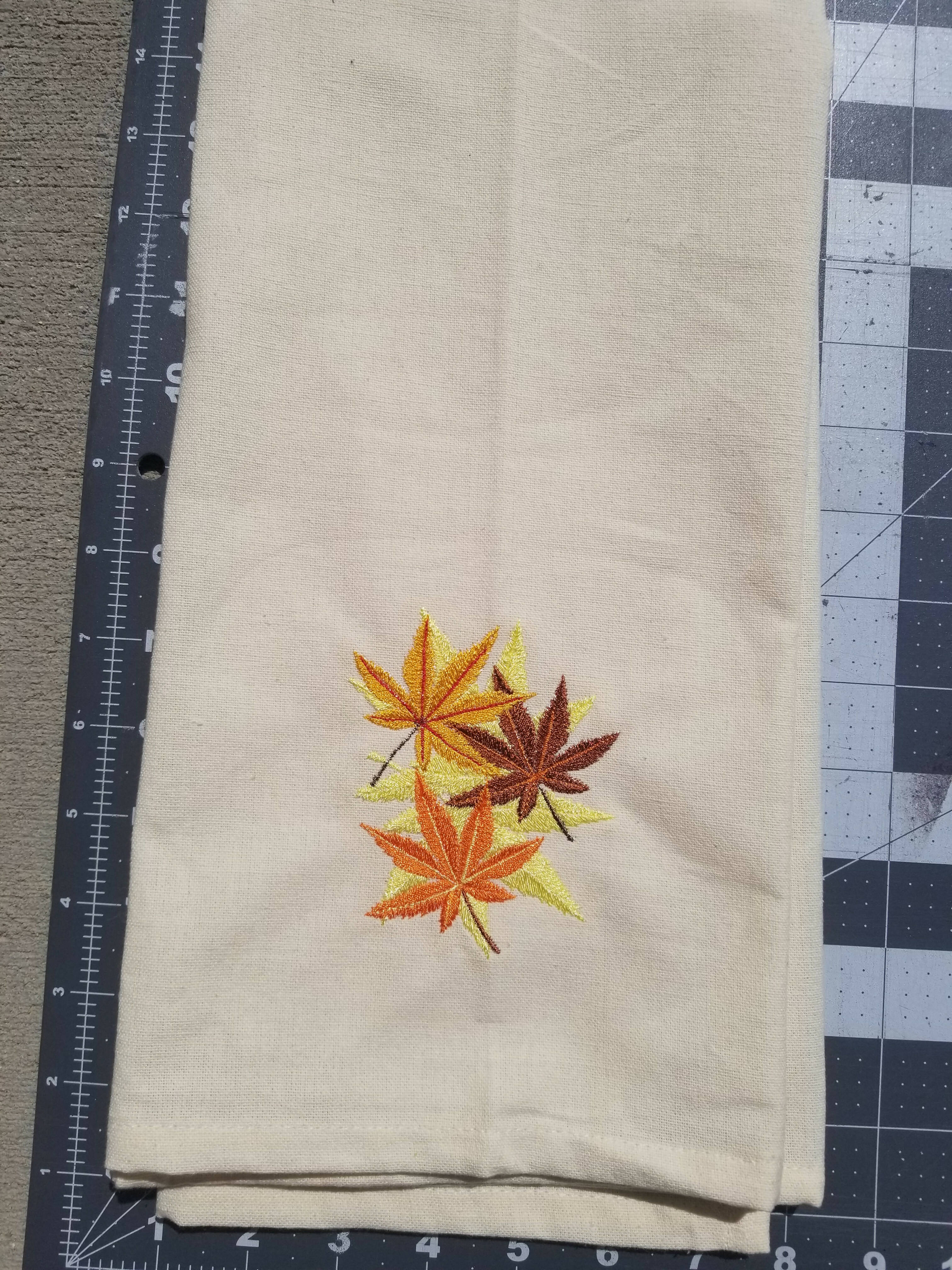 Fall Pot Leaves Embroidered Kitchen Towel