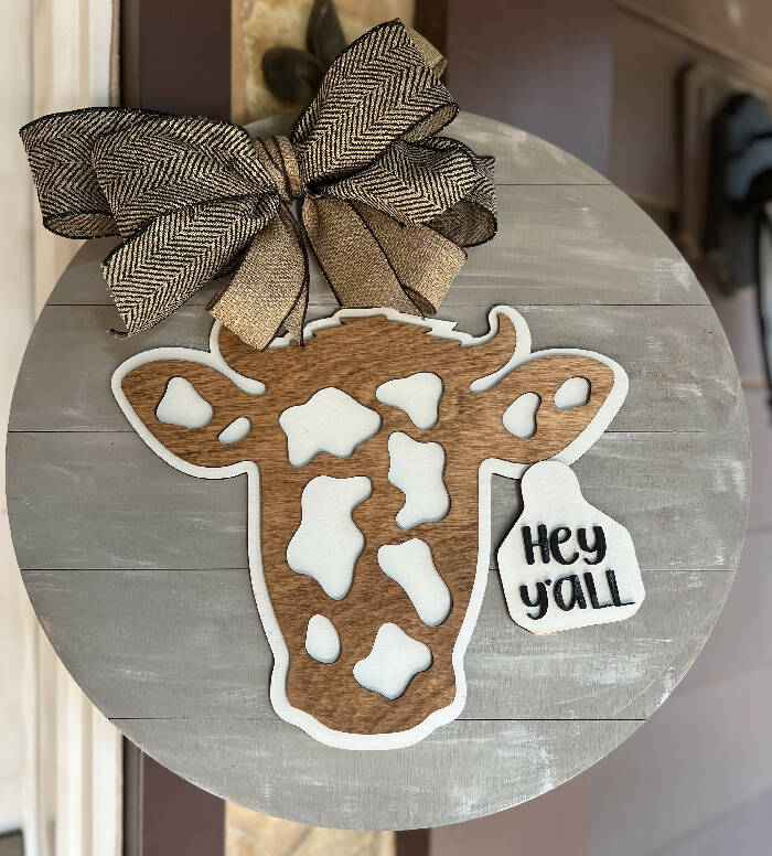 Wood Door Hanger ( Cow Hey Y'all) WH6