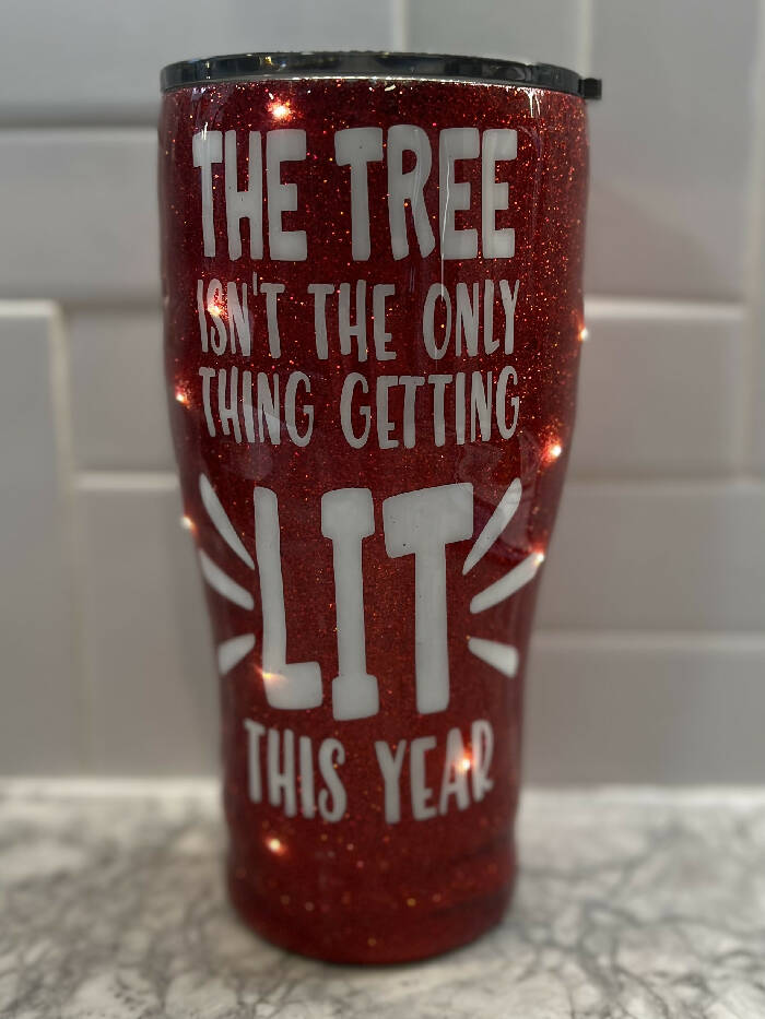 30oz light up red glitter lit cup