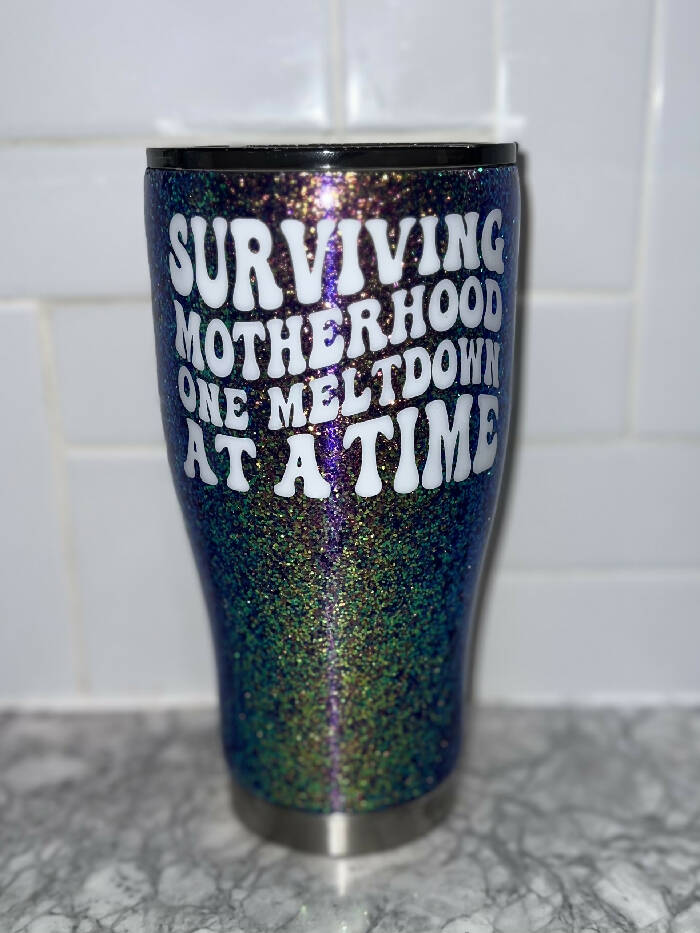 30oz glitter surviving motherhood cup