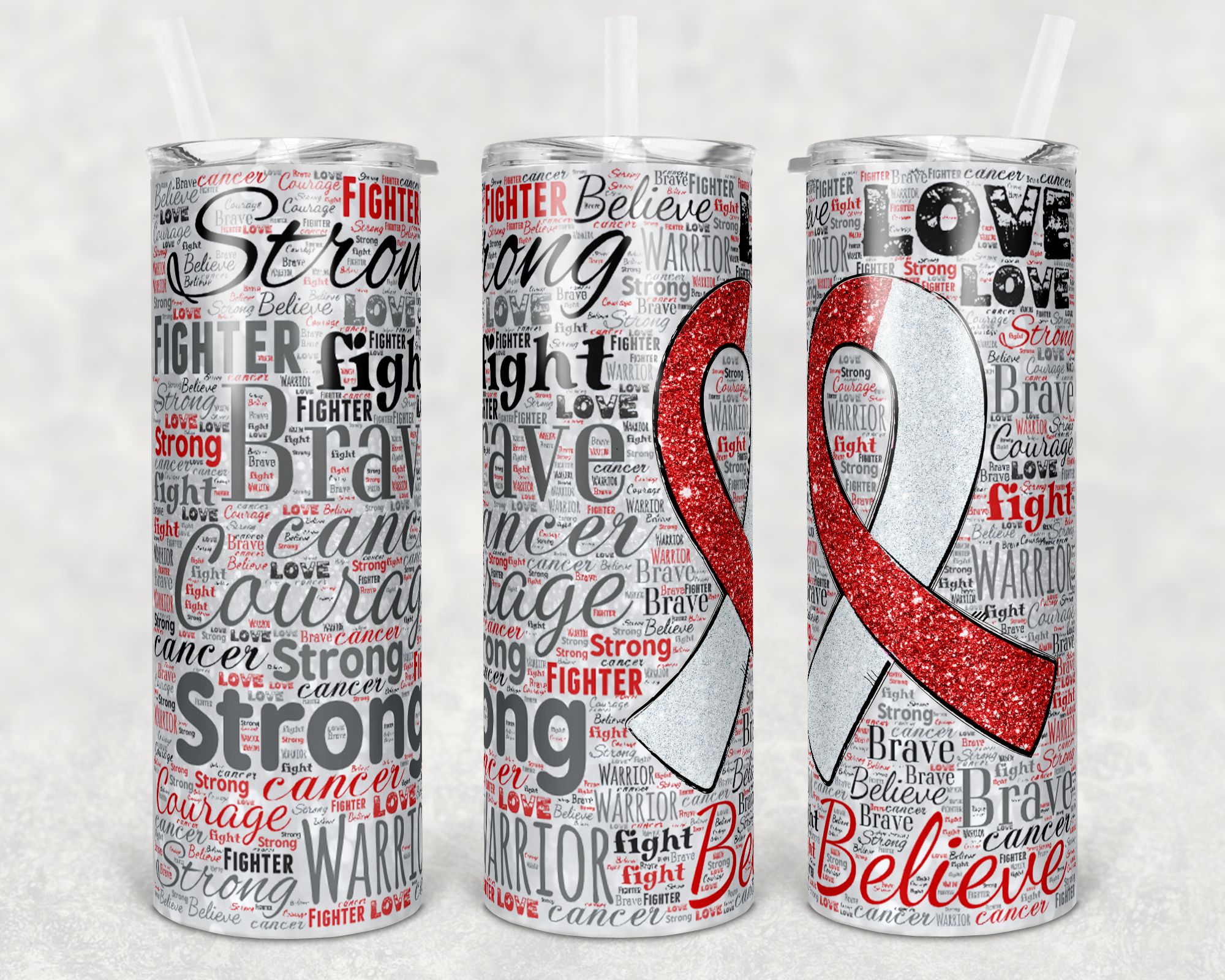 Cancer Ribbon Red & White - 20oz Tumbler