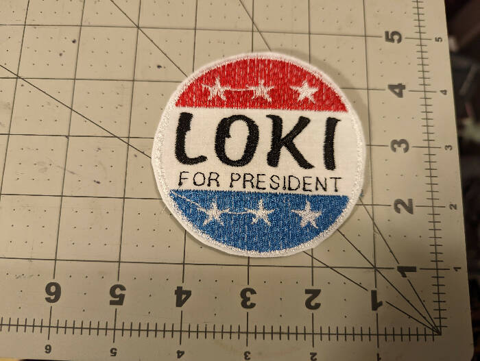 Loki for President Iron On Patch