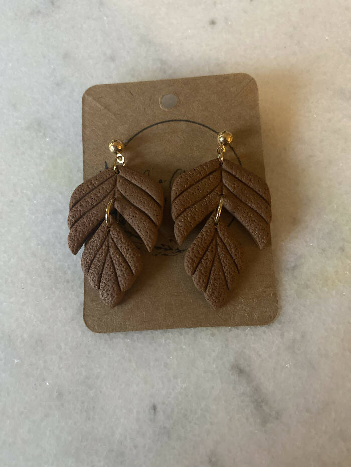 Brown feather dangles